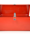 Open red toolbox with a Nickel Plated Iron Spring Duckbill Latch Set Four Pack For Toolboxes And Equipment Cases Cabinet Drawer Locks