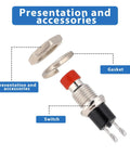 12 Pack 7mm Momentary Push Button Switches, 12V Prewired, SPST Normally Open Micro Push Buttons, 2 Pin, 3A 220V parts with gasket
