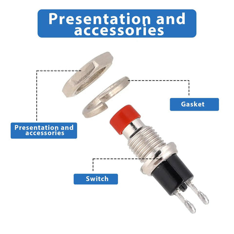 12 Pack 7mm Momentary Push Button Switches, 12V Prewired, SPST Normally Open Micro Push Buttons, 2 Pin, 3A 220V parts with gasket