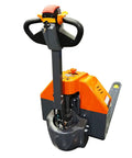 Heavy Duty Electric Walkie Pallet Truck With 3300 Lb Capacity. Compact design with built-in battery and easy control features.