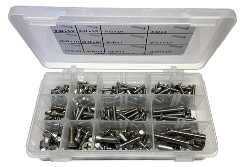 Amazon Type 316 stainless steel Phillips flat machine screws kit in clear 12-compartment plastic organizer