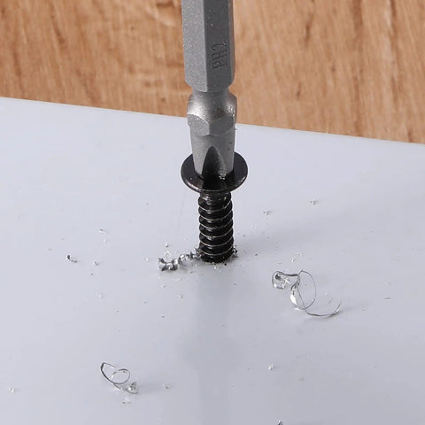 Tough As Nails Size 8 By 1 Inch 410 Stainless Steel Sheet Metal Screws packed with one hundred flat head units in use, self tapping into material.