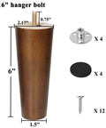 Mid Century Modern Solid Wood Furniture Legs Walnut Finish Six Inch replacement leg with mounting hardware for easy installation.