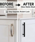 10 Piece Matte Black Stainless Steel Cabinet Handles for Kitchen Cabinets and Drawer Pulls, 5 Inch Long before after view