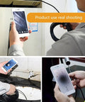 Dual Lens Endoscope Camera With Light connected to smartphone during real inspection, showcasing 16.4 ft cable, 5.5mm diameter