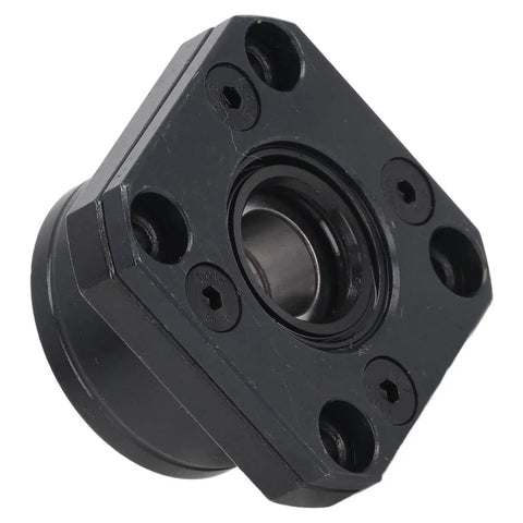 Durability Optimized Ball Screw Bearing Block End Support For Precision Assembly Equipment In Carbon Steel 1 Unit Pro Grade Heavy Duty Stable And Accurate Setup, showing a close-up view of the black bearing block with bolt holes.