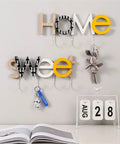 Rustic Wall Mounted Coat Hooks Solid Pine Wood Distressed Finish with decorative letters HOME SWEET for keys and decor.