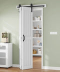 Double Bi Fold Barn Doors 42 By 84 Inches White With Hardware Track Kit Included installed in home interior