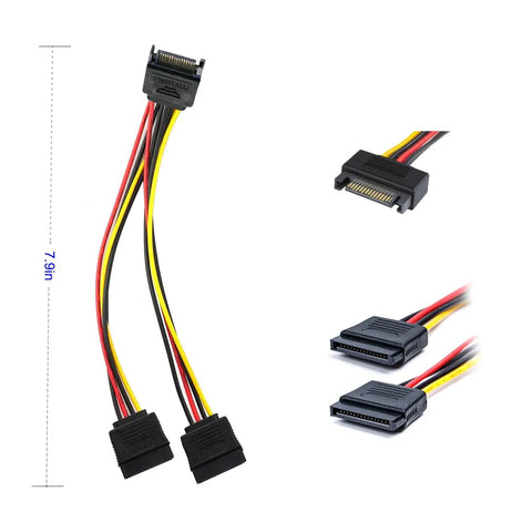 Four Pack SATA III Data And 15 Pin Splitter Cables For SSD HDD And Optical Drives, Premium Copper Wire, 7.9in