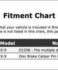 Fitment chart for Mazda CX 9 Front Disc Brake Caliper Pin Boot Kit Replacement 2007 Through 2021 OE Quality Upgrade.