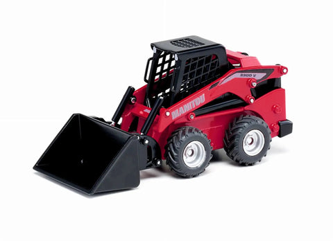 Manitou 3300V Skid Steer Loader Toy With Movable Bucket And Arm Rubber Tread Farm Tires, 1:32 Scale Diecast, Red Body