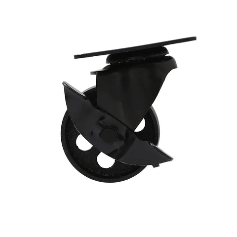 FactorDuty 4 all-black metal swivel plate caster with brake lock, 3-inch, side view