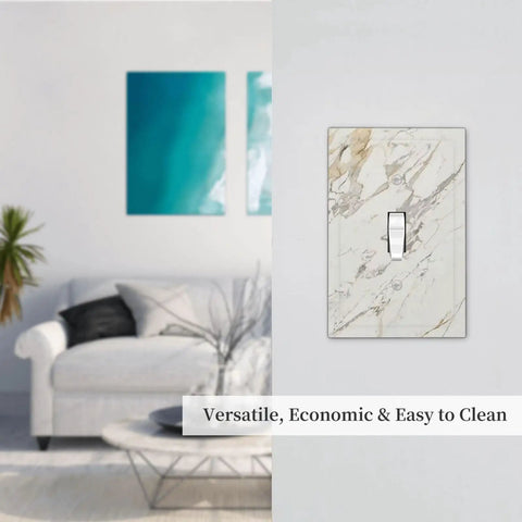 Absolute Game Changer With This Sleek Gray White Marble 1 Gang Switch Cover on wall in modern living room decor.