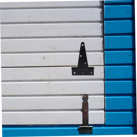 Black metal extended T-shaped gate hinge for wood gates and fences with mounting holes