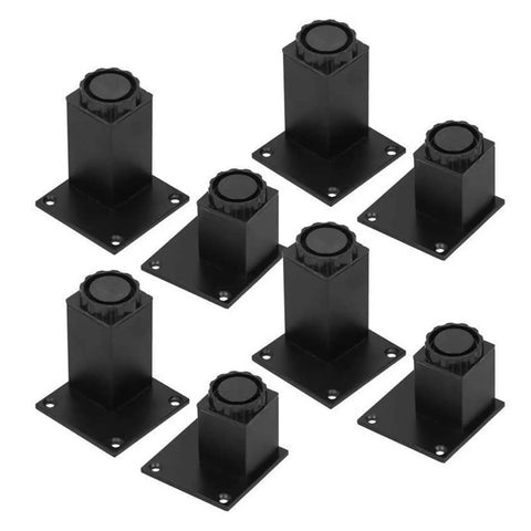 Adjustable Furniture Legs 4 Pack Aluminum Alloy Sofa and Cabinet Feet 60mm to 80mm Height, black square feet, set of 8