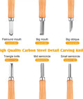 All In One 26 In 1 Wood Carving Kit With Detail Carving Knife Whittling Knife Wood Chisels Gloves Sharpener showing blade types