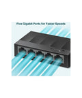 Litewave Five Port Gigabit Ethernet Switch for desktop use with five RJ45 ports auto negotiation plug and play design