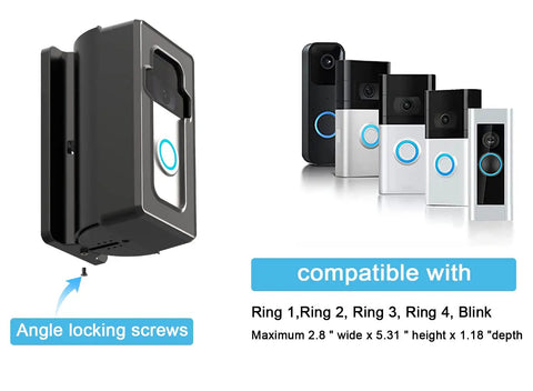 Anti Theft Video Doorbell Corner Mount With Adjustable Angle And Secure Mounting Bracket, compatibility details shown with multiple doorbell models.