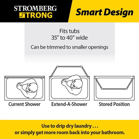 Diagram showing Extend A Shower RV Rod Hinged Folding Adjustable Shower Curtain Rod for RV and Camper Bathrooms, space-saving position.