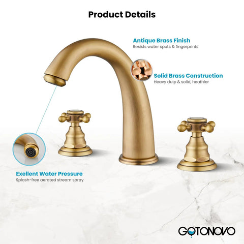 8 Inch Widespread Bathroom Faucet Set With Two Cross Handles, Deck Mount, Polished Chrome Finish, Pop Up Drain details display