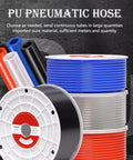 Multiple rolls of PU pneumatic hose in various colors.