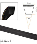 Close-up of 2 Pack M-21 Rubber V Drive Belt showing tapered design, 21 inch pitch and 10 mm width for heavy-duty use.