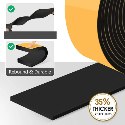 Outdoor Pipe Insulation Tape For Water Lines Foam Heat Tape With Tough Adhesive Winter Freeze Protection For Copper PVC And AC Lines Easy DIY Wrap Durable Weatherproof Black 3in x 15ft, showing thickness and flexibility characteristics.