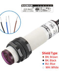 Retroreflective Photoelectric Sensor Switch E3F R4N3 DC 10 To 30V NPN No And NC Outputs 4 Meter Sensing Range M18 Thread Reflector Panel Included Plug And Play Industrial Automation Sensor For Easy Setup, M18 threaded body with 4-wire cable