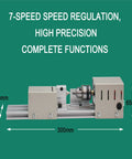 Qugurlid Mini Lathe Polisher Machine For DIY Wood Metal Working, 300mm long with 7-speed motor for precision projects.