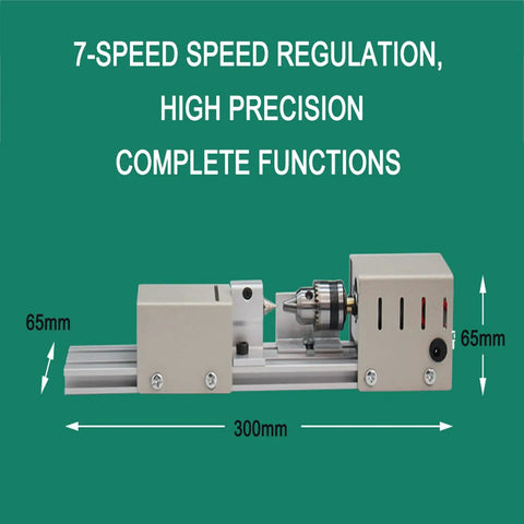 Qugurlid Mini Lathe Polisher Machine For DIY Wood Metal Working, 300mm long with 7-speed motor for precision projects.