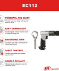 Half Inch Keyless Chuck Air Drill With Reversible Operation, 500 RPM, 0.5 HP, features and benefits overview with images.