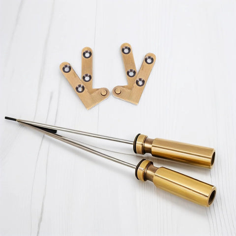 Hidden Door Pivot Hinges Set For Concealed Cabinets And Home Use, Heavy Duty Bronze 2 Pack With Silent Operation, displayed on white surface.