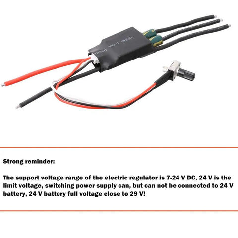 Three Phase DC Brushless Hallless BLDC Motor With ESC Speed Controller And Potentiometer For 7-24V, wires and components close-up.