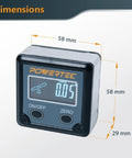 Rock Solid Digital Angle Gauge For Woodworking And Table Saws Handheld Protractor Level Box With Dead On Precision showing dimensions and display.
