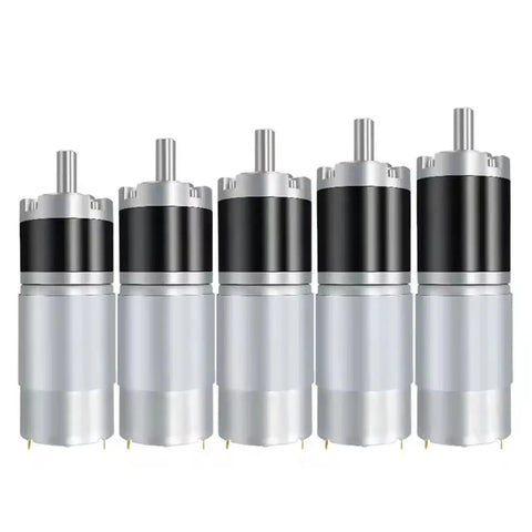 Row of Beefy 100 kg cm High Torque Planetary Gear Motor for DC 12V and 24V Systems with 8mm Shaft, 296 RPM