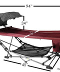 All In One Portable Folding Hammock With Metal Frame And Retractable Canopy Ideal For Camping Patio Or Backyard Chill Sessions Side Pockets