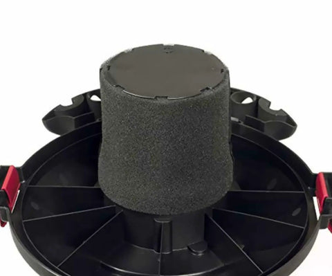 All In One Heavy Duty Wet Dry Vacuum Filter Replacement Kit For 5 Gallon And Larger Vacuums, foam sleeve filter shown on black base