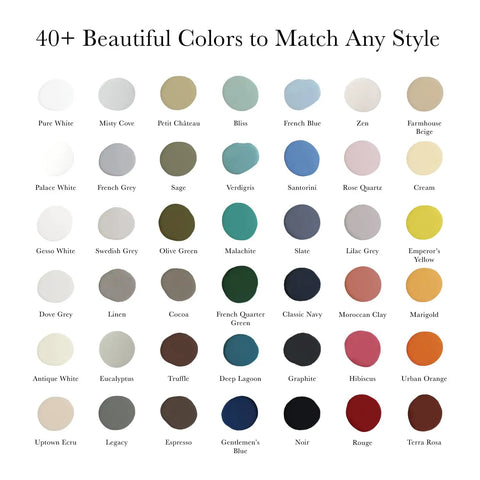 Color chart featuring shades for Chalk Finish Paint For Furniture And Cabinets No Priming Or Sanding Water Based Low VOC French Quarter Green