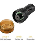 Disassembled Yellow Indicator Light With Buzzer 12V AC DC, 22mm Panel Mount Flashing Alarm parts and components.