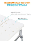 Image highlighting the drainage holes and anti-slip surface of the Heavy Duty Tub Transfer Bench With Backrest No Fuss Non Slip Shower Chair For Bathtub 500 Lb Capacity Adjustable Height Tool Free Assembly Safe Bath Chair Seat For Seniors