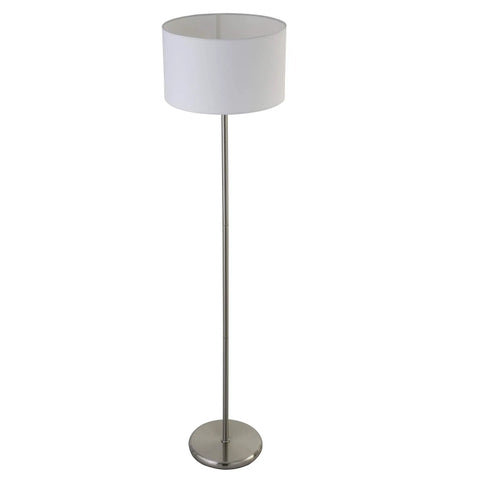 Tall Floor Lamp With LED Bulb, Metal Base And White Fabric Shade, Space Saving 13.7 Inch Wide And 56.8 Inch Tall, Perfect For A Cozy Corner Or Bedroom