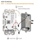 Diagram showing wiring for WiFi Light Switch With Bluetooth Remote, Single Pole One Way Wall Switch, Neutral Wire Required