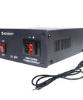 Front view of DC Regulated Bench Power Supply 13.8V 30A Compact Universal with USB and Type C Quick Charge, showing main switch and cable