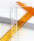 Two Pack Orange Plastic T Square Rulers With Double Side Precision Scale, 13 Inch/30 cm, overlapping on white surface