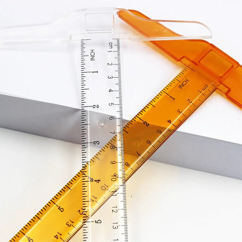 Two Pack Orange Plastic T Square Rulers With Double Side Precision Scale, 13 Inch/30 cm, overlapping on white surface
