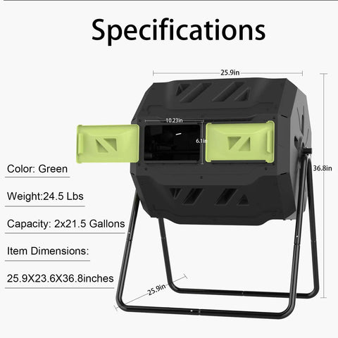 43 Gallon Outdoor Tumbler Compost Bin With Dual Compartment Design Rotating Garden Composter For Efficient Aeration And No Fuss Two Step Composting Green Door
