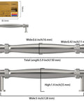 Image of 10 Pack Brushed Satin Nickel Cabinet Pulls With 5 Inch Hole Centers For Cabinets Cupboards And Drawers, showing size dimensions.