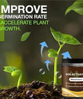 Plant And Lawn Growth Booster With Liquid Bone Meal Fertilizer To Revitalize Soil And Boost Root Health For Indoor And Outdoor Plants And Lawns 120G Easy To Use Pro Grade Soil Revitalizer in jar next to sprouting plant
