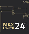 Wall Mount Pot Filler Faucet With 24 Inch Reach Pro Grade Dual Swivel Joints And Twin Handles shown with max length dimensions