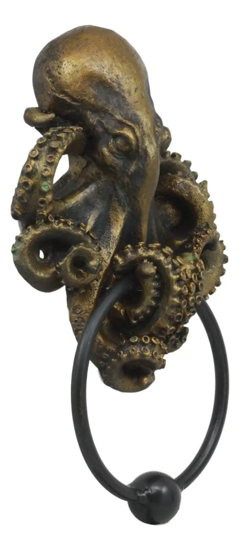 Nautical Gothic Mythical Sea Monster Door Knocker Wall Mount Polyresin Figurine With Antique Metallic Finish Realistic Kraken Cthulhu Octopus